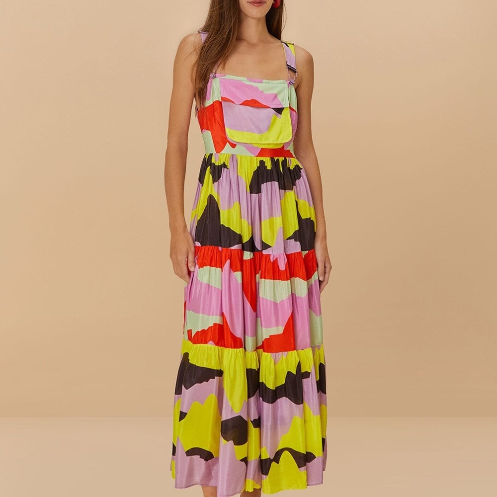 NWT Farm Rio Two Brothers Colorful Abstract Maxi Dress XS
